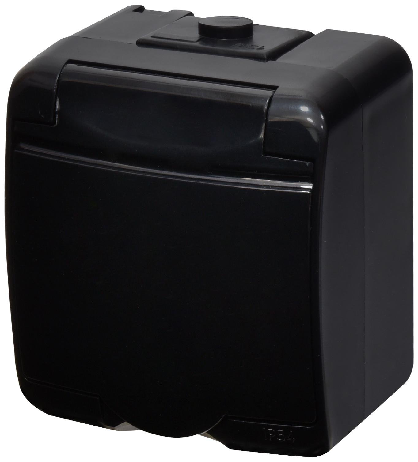 Розетка ETI Hermetics RHE-1s-BL IP54 с заземлением и черной крышкой 16А 250V Черный (4668093)