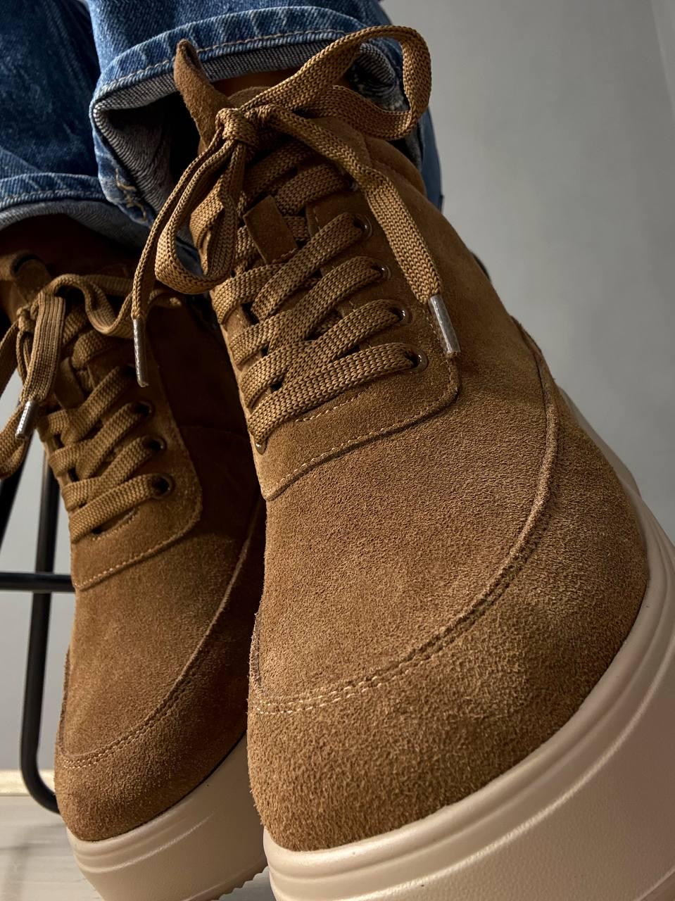 Ботинки женские Hengji 280-5 зимние на меху замшевые р. 36 Коричневый/Бежевый (5244) - фото 4