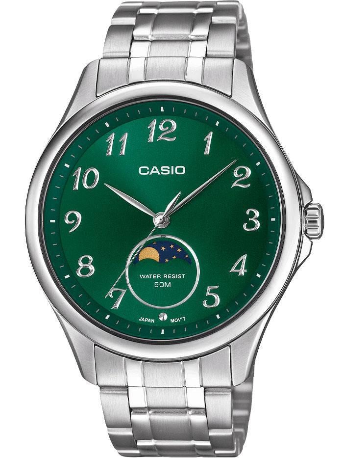 Наручний годинник чоловічий Casio MTP-M110D-3A Moon Phase Timeless Collection з сталевим корпусом Зелений (2907523156) Наручний годинник чоловічий Casio MTP-M110D-3A Moon Phase Timeless Collection з сталевим корпусом Зелений (2907523156)