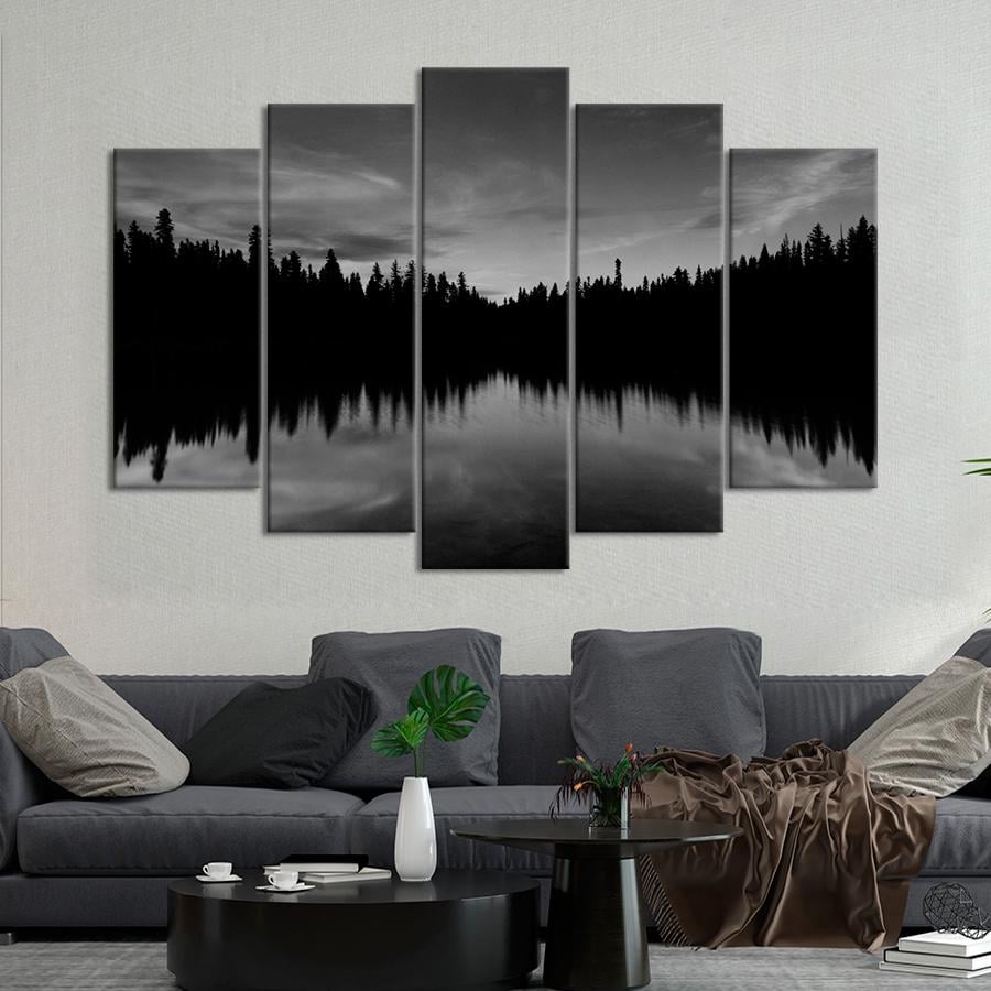 Картина природа Отражение чёрных деревьев в озере 137x85 см (A1160-5)