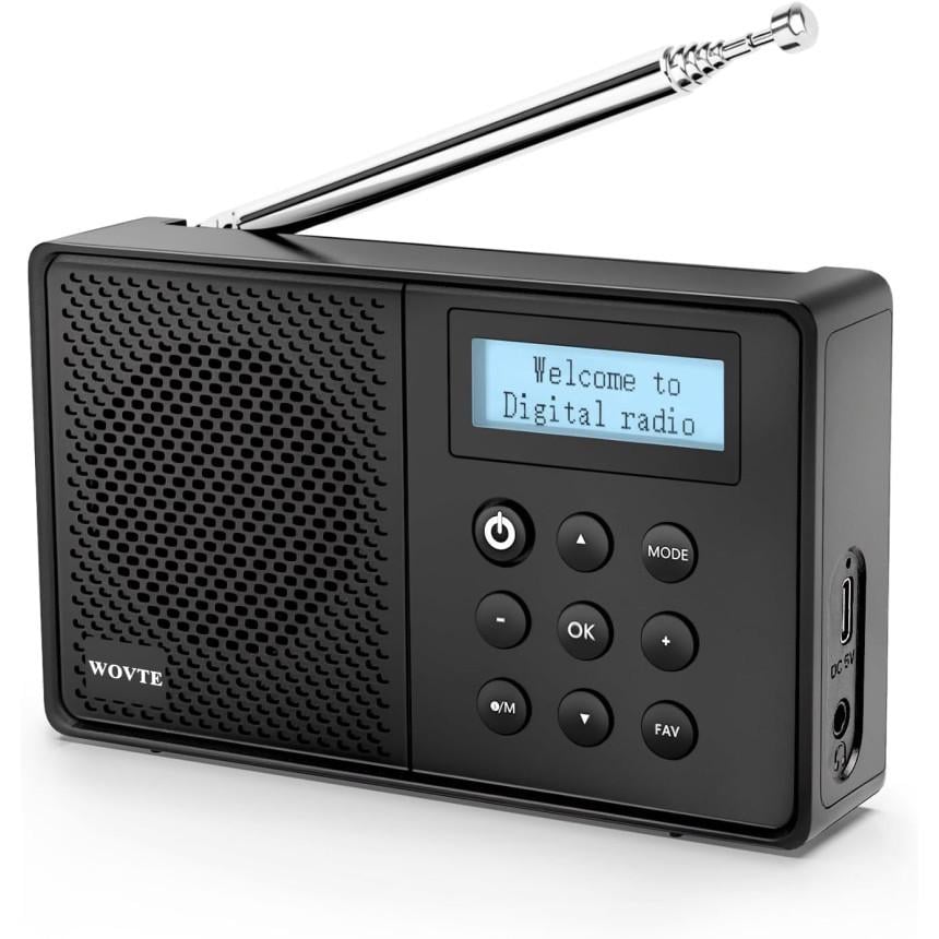 Радио цифровое портативное WOVTE DAB с возможностью подзарядки и питанием от сети