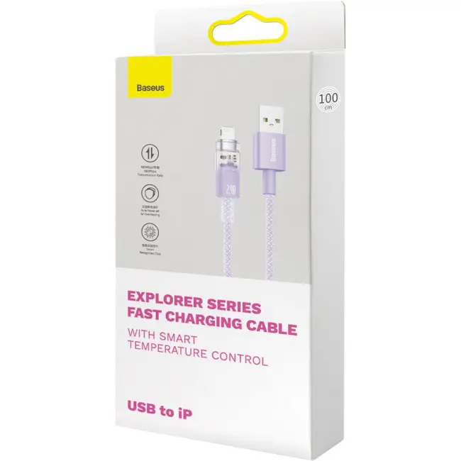 Кабель BASEUS Explorer Series Fast Charging Cable with Smart Temperature Control Cable USB to Lightning CATS010005 2,4A 1 м Purple - фото 4