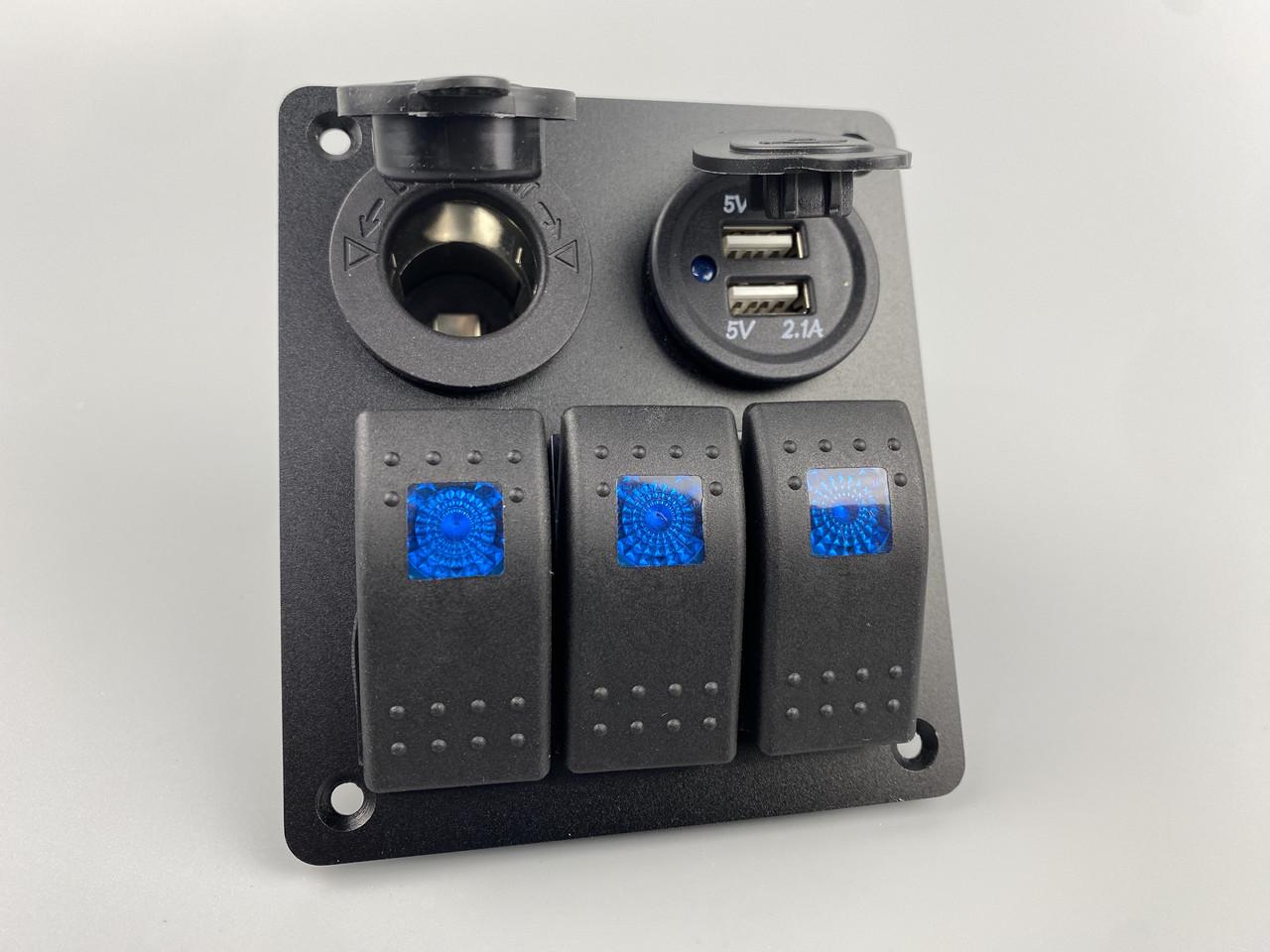 Панель переключения на 3 кнопки с USB/вольтметром и розеткой (2440260276)