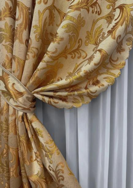 Ткань для штор жаккард Завиток 1,45 м Бежевый/Золотистый (1641ш) - фото 2