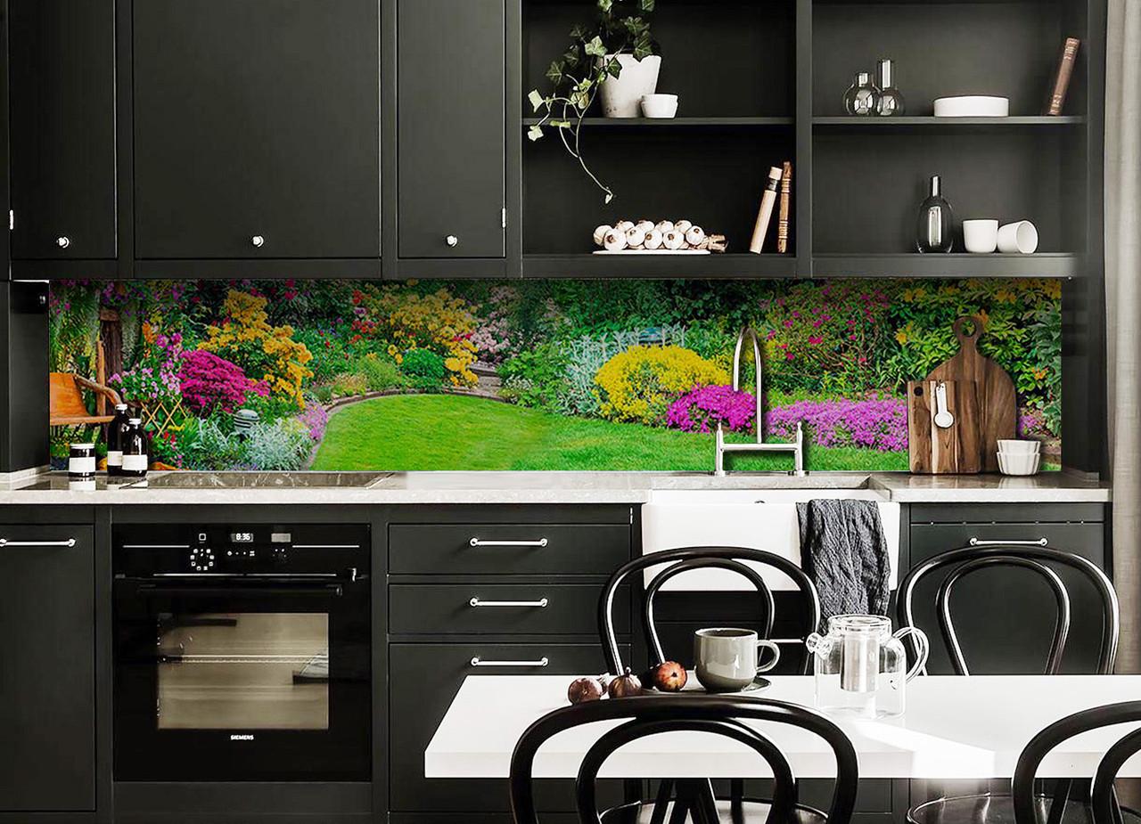 Кухонный фартук Цветущая клумба из самоклеющейся виниловой пленки 65х250 см Зеленый