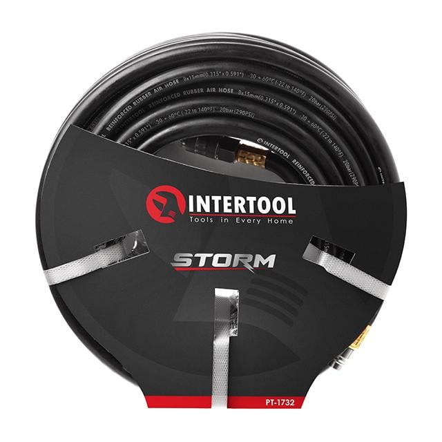 Шланг гумовий повітряний армований Intertool 20 атм 8х15 мм 20 м зі швидкороз'ємними з'єднаннями (PT-1732)