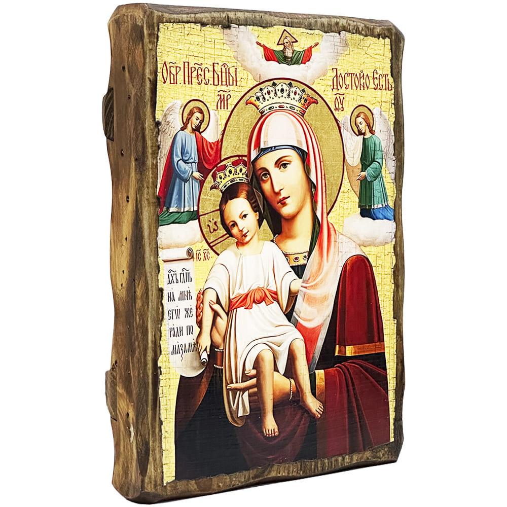 Ікона Богородиця Достойно є під старовину 21х28 см (1091-3) - фото 2 Ікона Богородиця Достойно є під старовину 21х28 см (1091-3) - фото 2