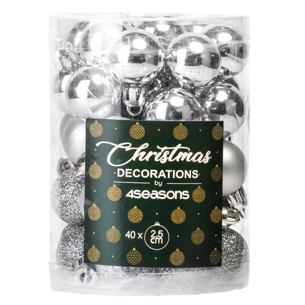 Набор елочных шаров Миг Чудес 2,5 см 2 набора по 40 шт. Серебряный (6025-031)