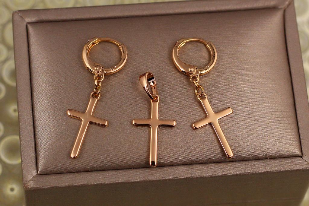 Набор Xuping Jewelry серьги с кулоном крестики тонкие гладкие Золотой (26086935)