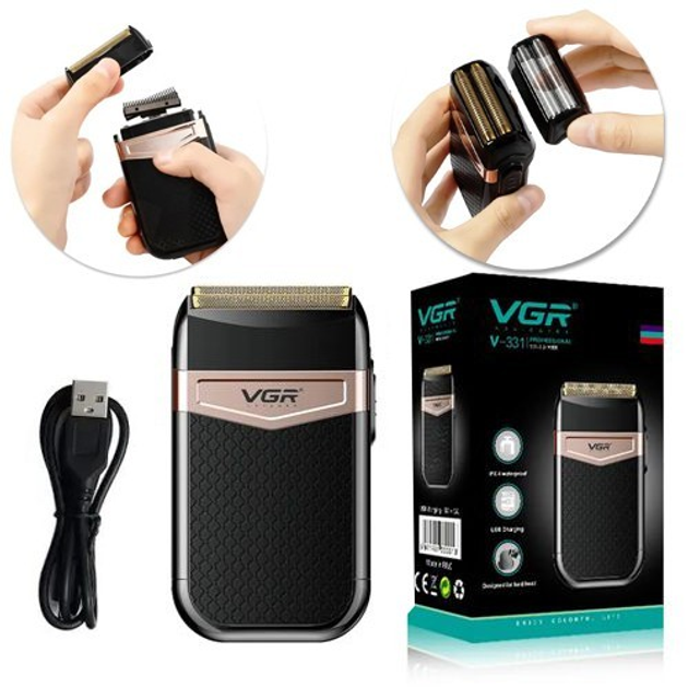 Электробритва сеточная VGR V-331 USB зарядка влагозащищенная с двойной сменной головкой (ML-05099) - фото 7 Электробритва сеточная VGR V-331 USB зарядка влагозащищенная с двойной сменной головкой (ML-05099) - фото 7
