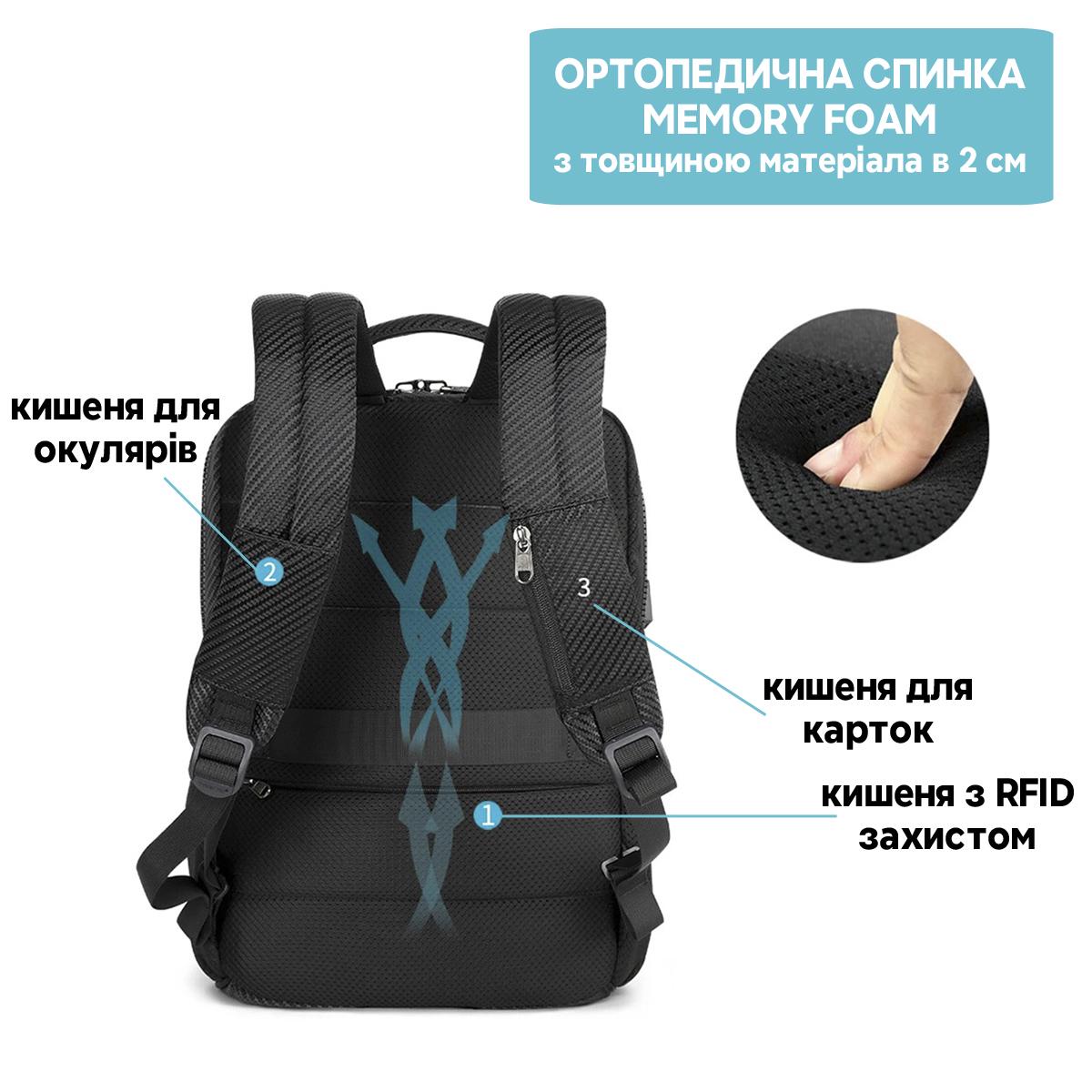 Міський рюкзак для ноутбука Tigernu T-B3899 15,6" з USB 21 л Чорний під карбон (TGN-T-B3899-5039) - фото 2 Міський рюкзак для ноутбука Tigernu T-B3899 15,6" з USB 21 л Чорний під карбон (TGN-T-B3899-5039) - фото 2