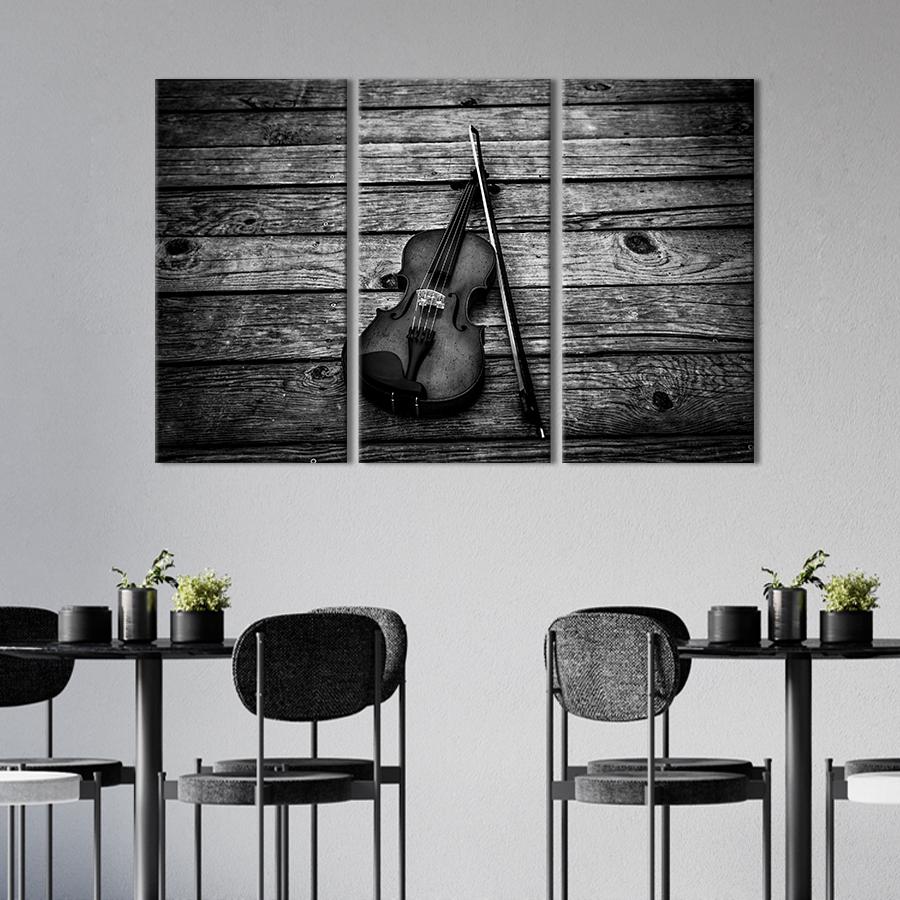Модульная картина триптих Раритетная чёрная скрипка 156x100 см (538-31)