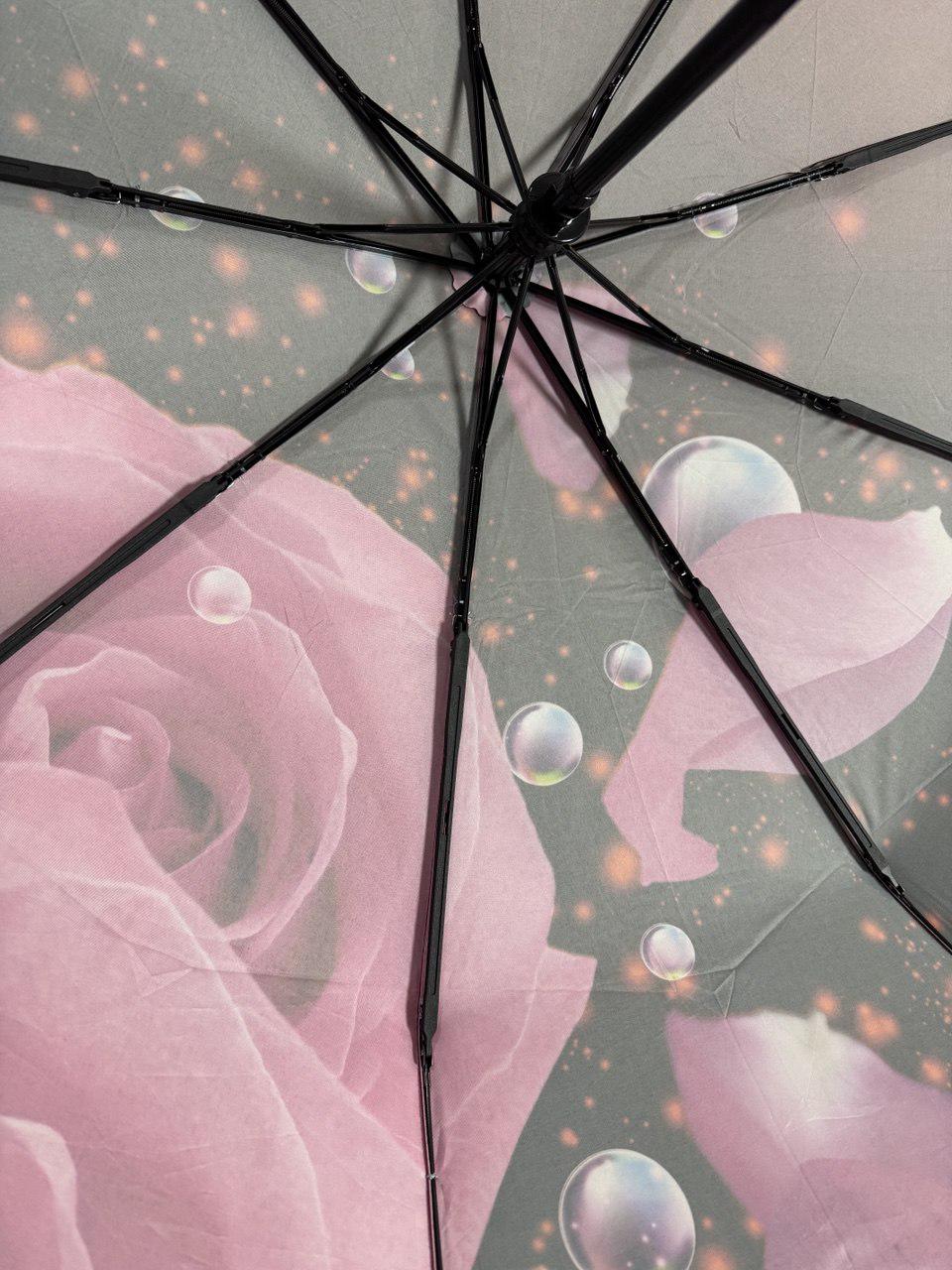 Парасолька жіноча автоматична Rain Flowers з квітковим принтом анти-вітер 9 спиць Бордовий (1080/1) - фото 6