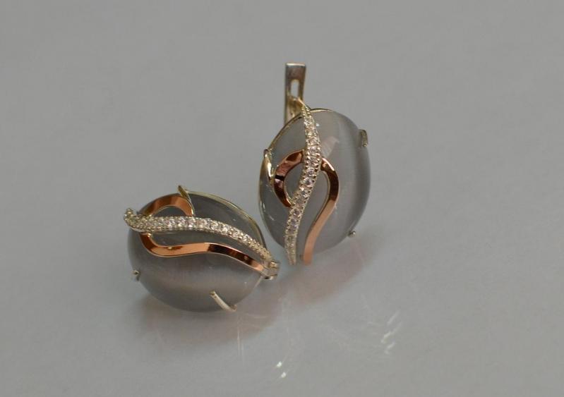 Серебряные серьги Sil с золотыми накладками 150s-3 Серый (Sil-1093)