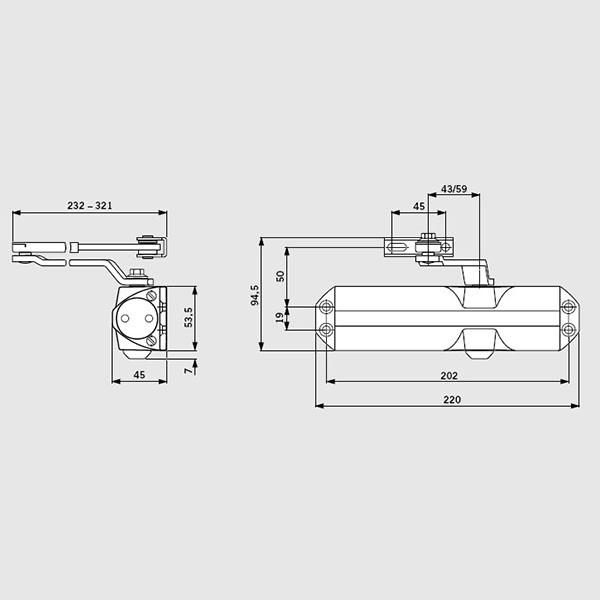 Доводчик дверний DORMA TS 68 EN 2/3/4 з тягою Silver - фото 3