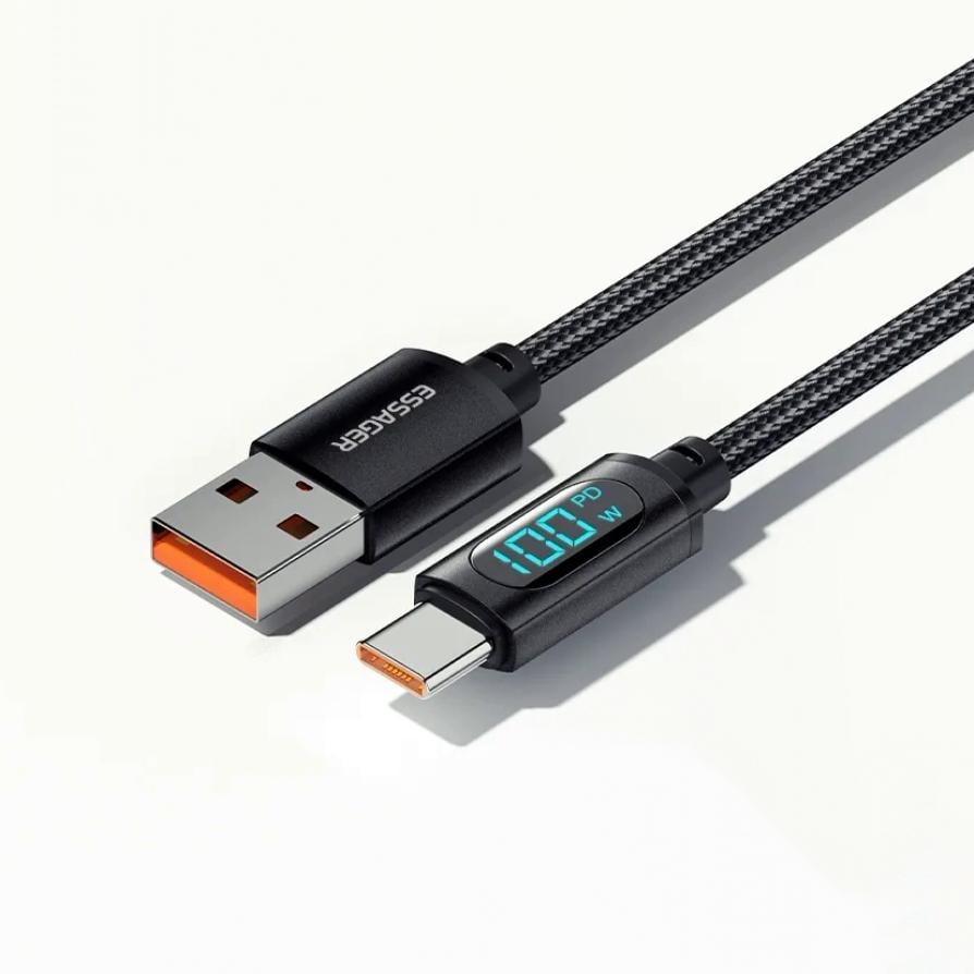 Кабель Essager Power Display Type-C to USB-A 7 A 2 м Black (230028) - фото 4