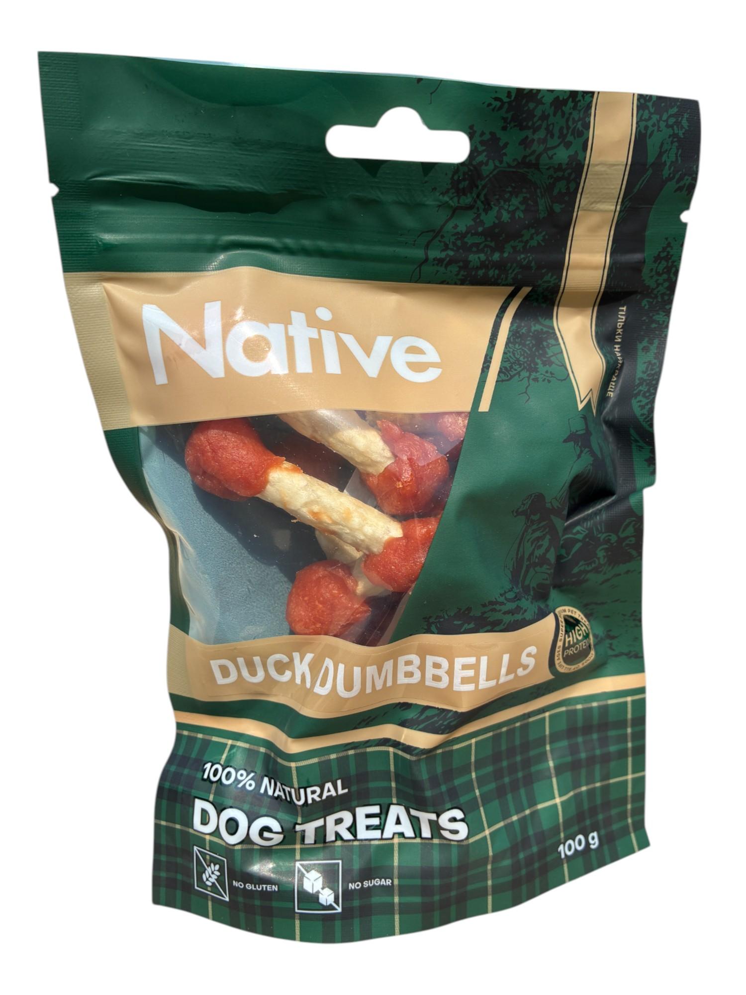 Ласощі для собак NATIVE Dog Treats Sticker Duck&Munchy Stick Dumbbell Качина гантель 100 г (31022008n)