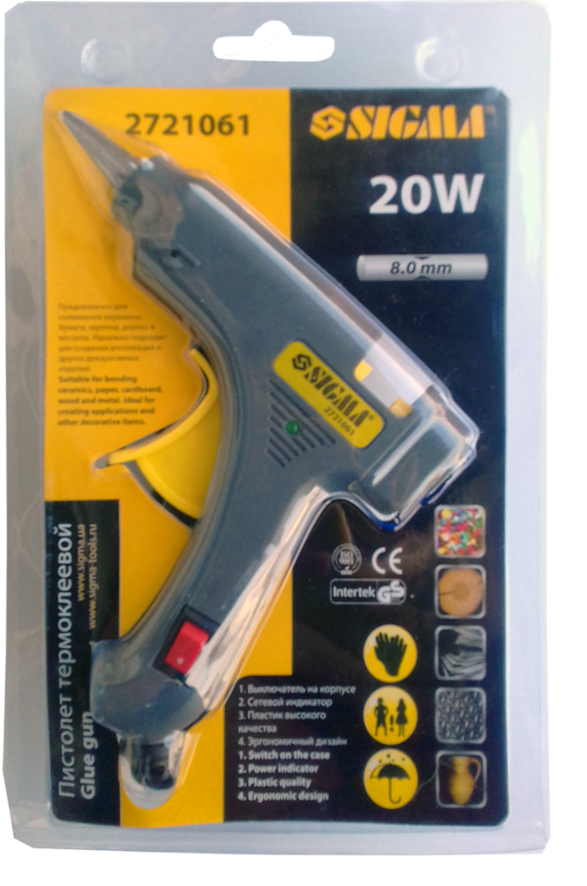 Пистолет клеевой Sigma с выключателем 8 мм 20 Вт (2721061)