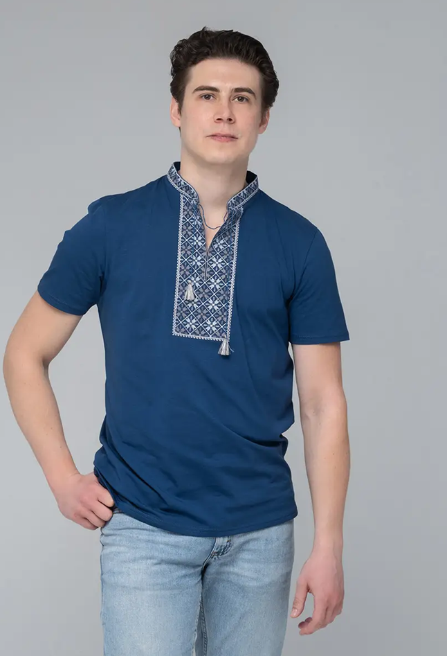 Футболка-вышиванка мужская трикотажная S Синий (М-45-s)