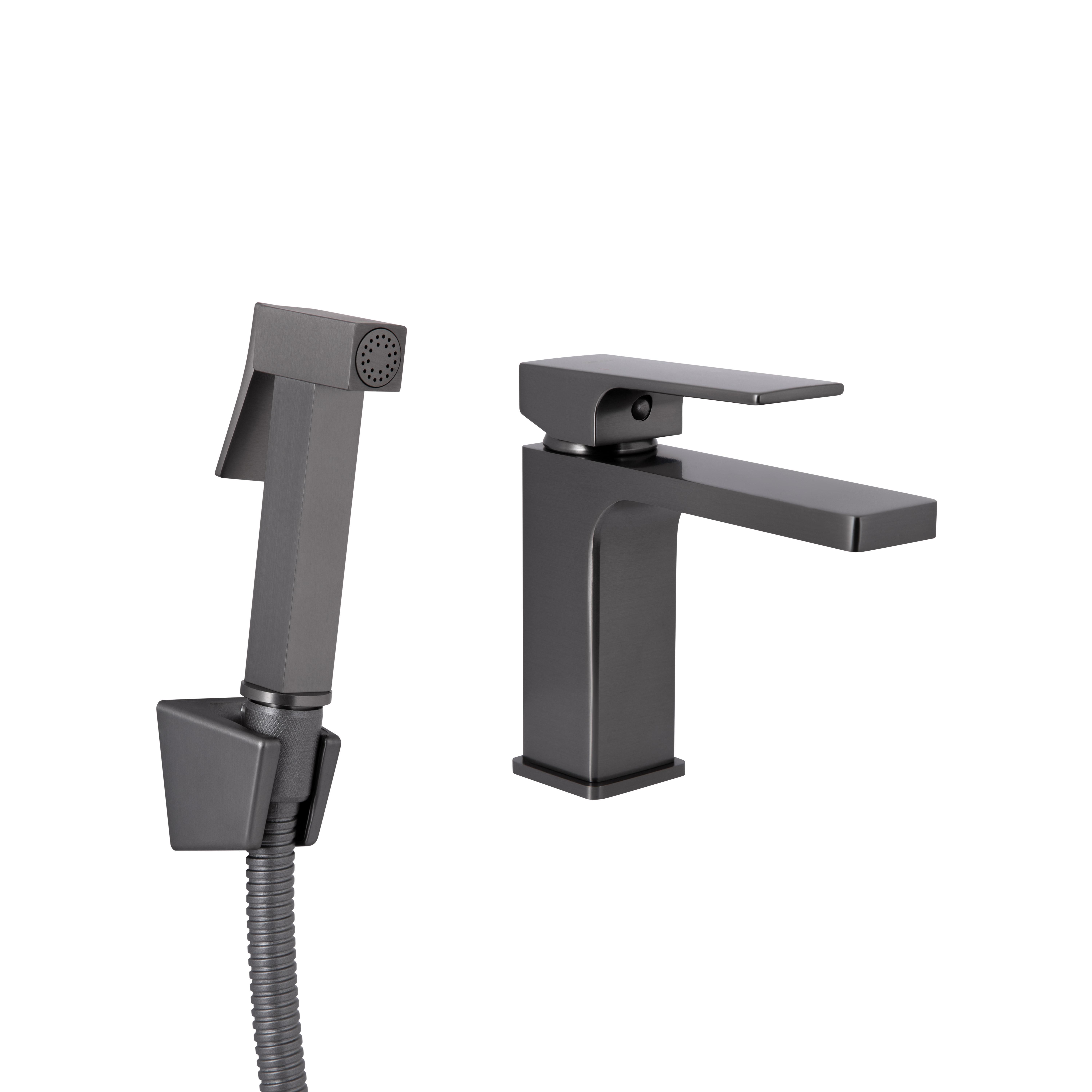 Смеситель для раковины Qtap Gemini QTGEM272GMB45692 Gunmetal PVD с гигиеническим душем Black