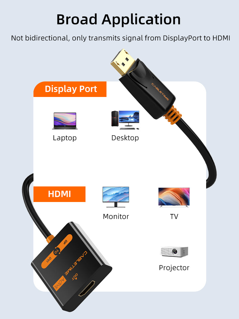 Перехідник Сabletime DisplayPort HDMI v2.0 4K 30hz 0,2 м (CP20B) - фото 6