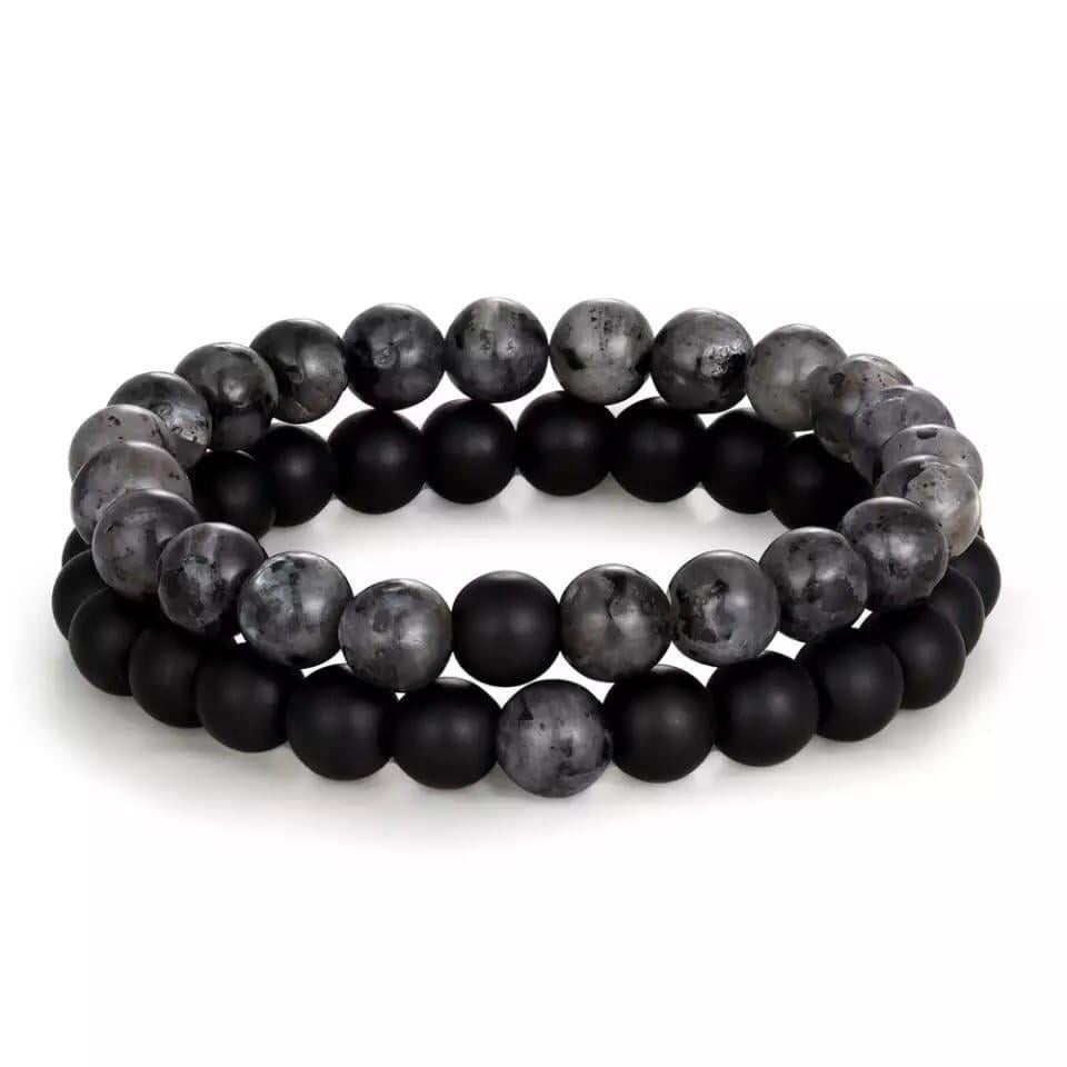 Браслети парні з шунгіту та лабрадориту р. 15 (70046)