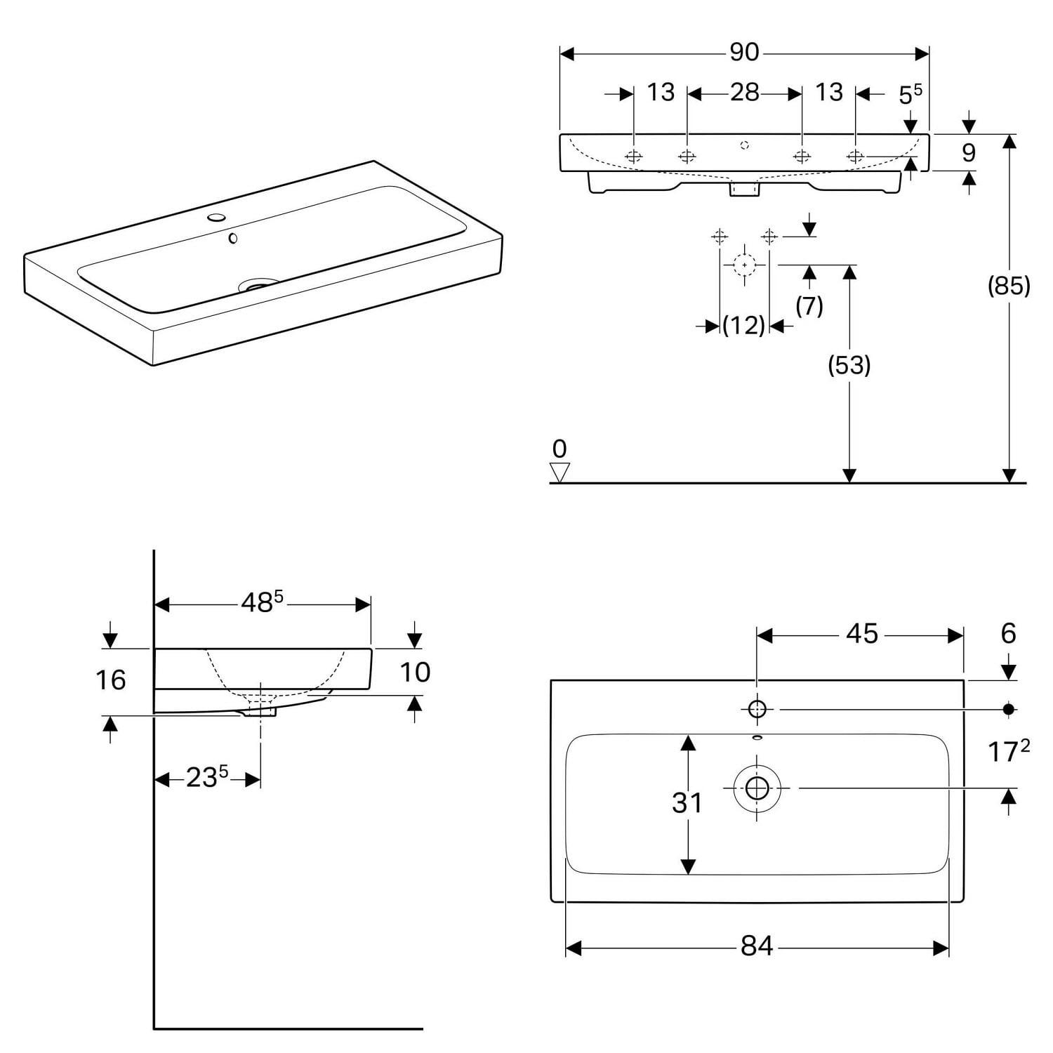 Умывальник подвесной Geberit iCon 124090000 900x485x160 мм Белый (103142) - фото 5 Умывальник подвесной Geberit iCon 124090000 900x485x160 мм Белый (103142) - фото 5