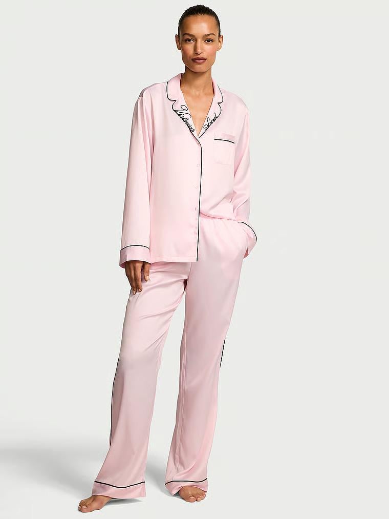 Пижама сатиновая Victoria's Secret Satin Long Pajama Set Pink Regular XS Розовый (27111889D)