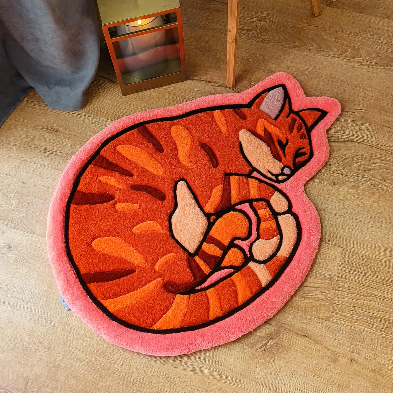 Ковер ручной работы Спящий котик 100х90 см