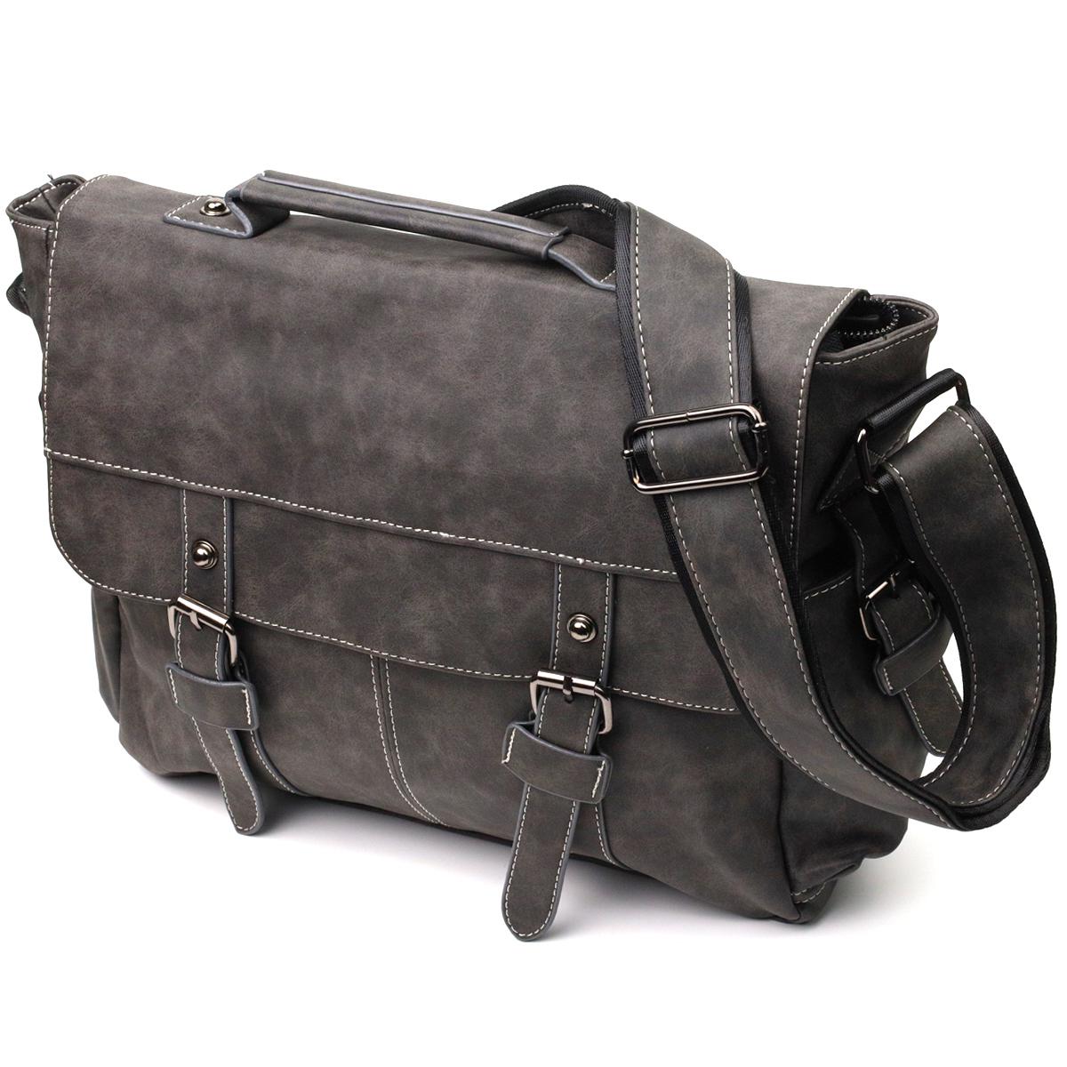 Мужская сумка Vintage Bag 22143 из эко-кожи Серый
