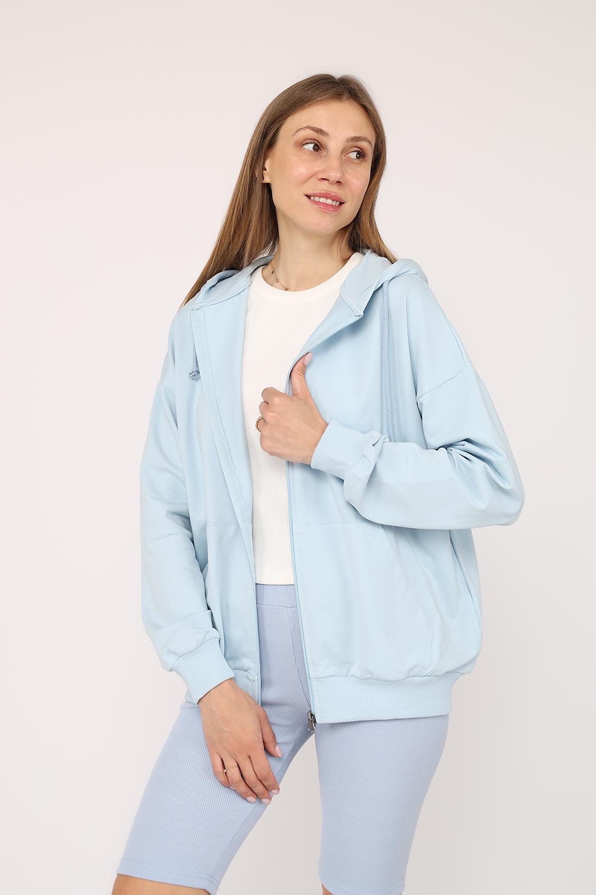 Толстовка жіноча на блискавці ЦБ-00266279 р. 50 Блакитний (SKT001035575) - фото 3 Толстовка жіноча на блискавці ЦБ-00266279 р. 50 Блакитний (SKT001035575) - фото 3