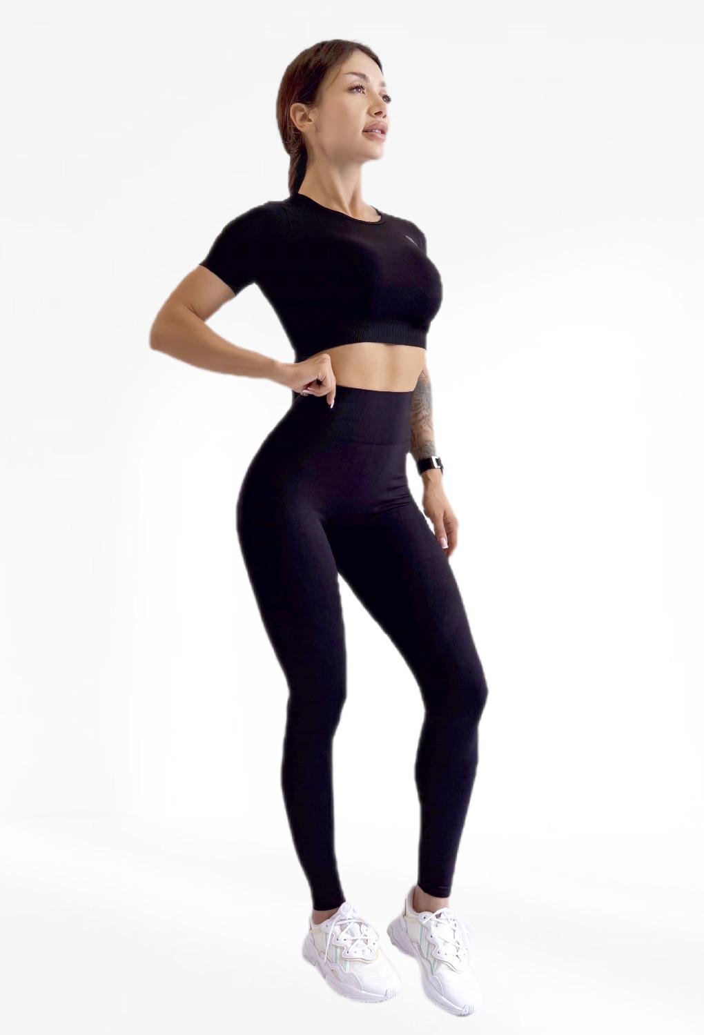 Костюм для фитнеса женский LILAFIT лосины пуш ап/топ М Черный (LFS000142)