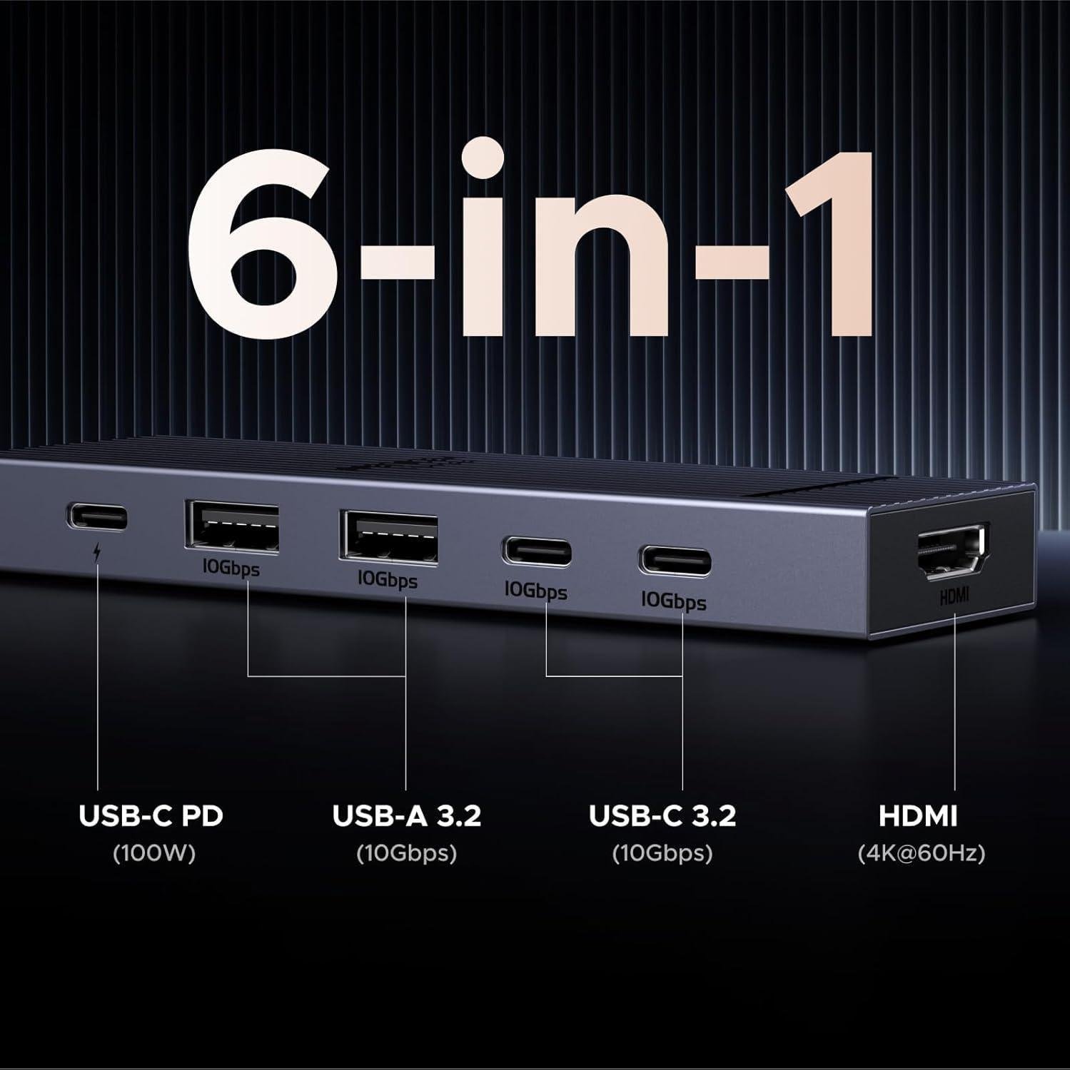USB-хаб UGREEN 2хUSB-C 3.2 2хUSB-A 3.2 10 Гбіт/с HDMI 4K 60 Гц PD 100 Вт Сірий (45363) - фото 7