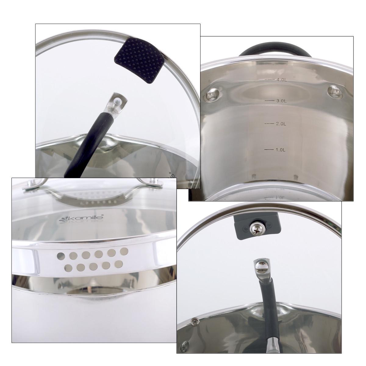 Кастрюля Kamille Vizo из нержавеющей стали с крышкой для слива воды 6 л - фото 4 Кастрюля Kamille Vizo из нержавеющей стали с крышкой для слива воды 6 л - фото 4