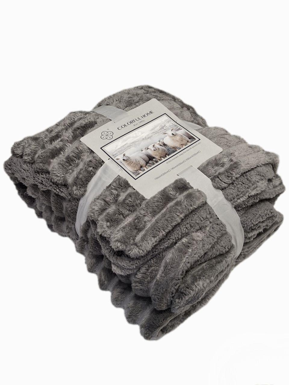 Плед на овчине Шарпей Королевская полоска 200x220 см Темно-серый (1451) - фото 1