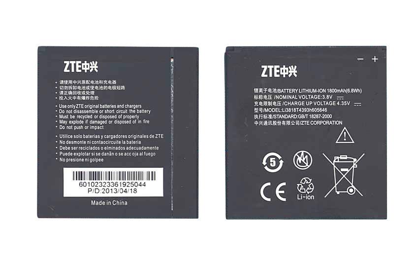 Аккумулятор для смартфона ZTE Li3818T43P3H605646 N909 3,7V 1800 mAh 6,8 Wh Black