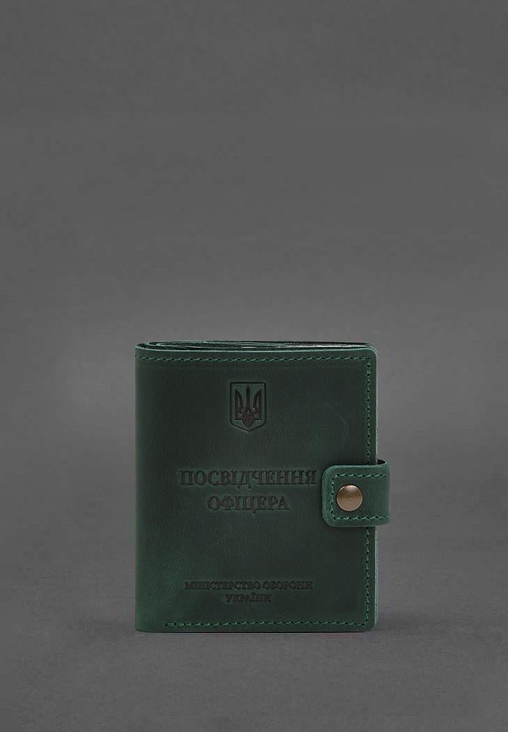 Обкладинка-портмоне шкіряна для посвідчення офіцера з кишенею для жетону 11.1 Crazy Horse Зелений (A-028498)