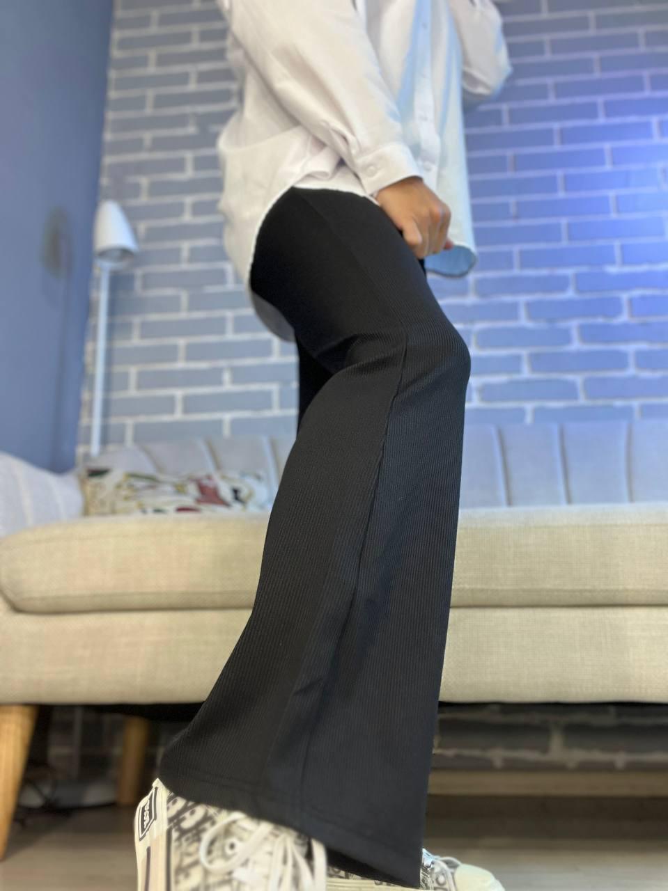 Лосини жіночі INCEBELLI 4188 кльош рубчик широкий пояс L Чорний (1309) - фото 3