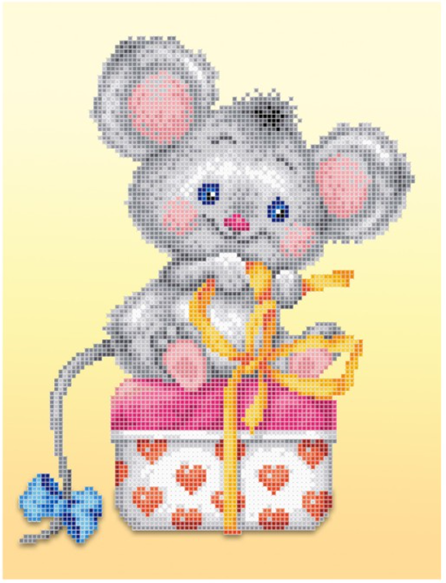 Схема для вишивки Золота Підкова Мишка з подарунком ЗПТ-018A