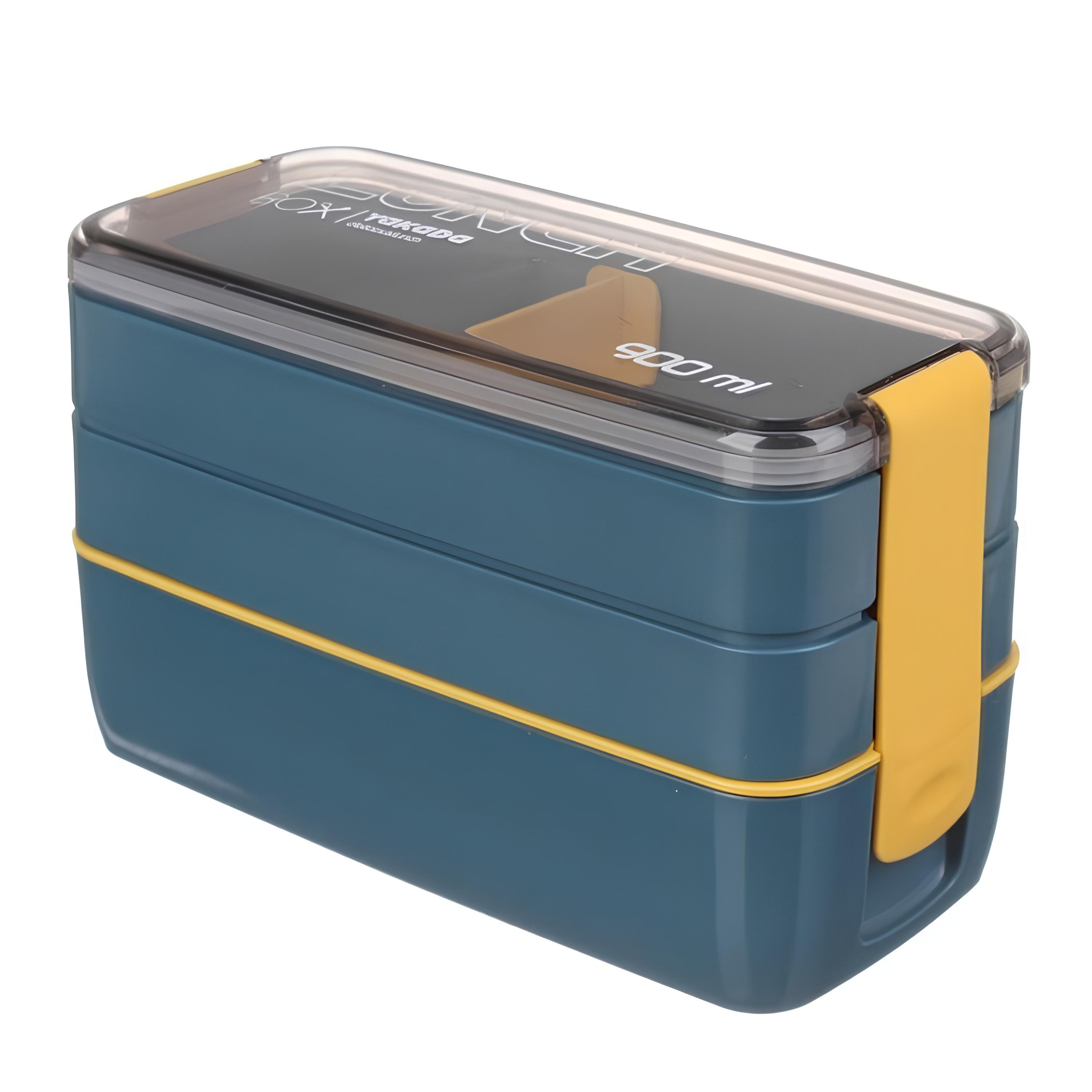 Ланч-бокс с тремя уровнями и приборами 900 мл Синий (7245)