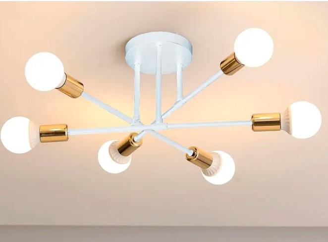 Люстра в сучасному стилі лофт стельова Trit-WG6 на 6 ламп E27 із патронами Білий/Золотий