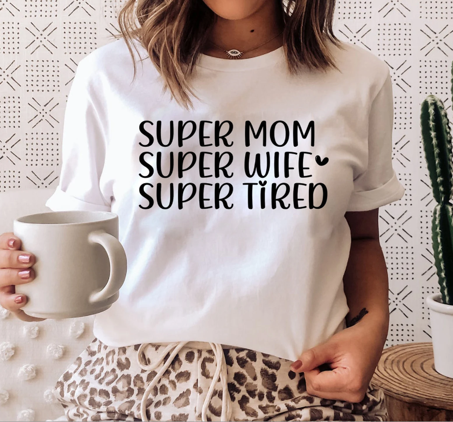 Футболка Женская Stedman с принтом Super mom super wife super tired L Белый