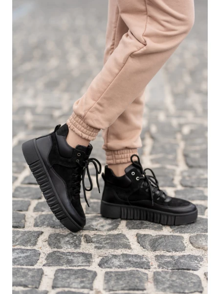 Кеди жіночі хайтопи замшеві на байку р. 41 26,5 см Чорний