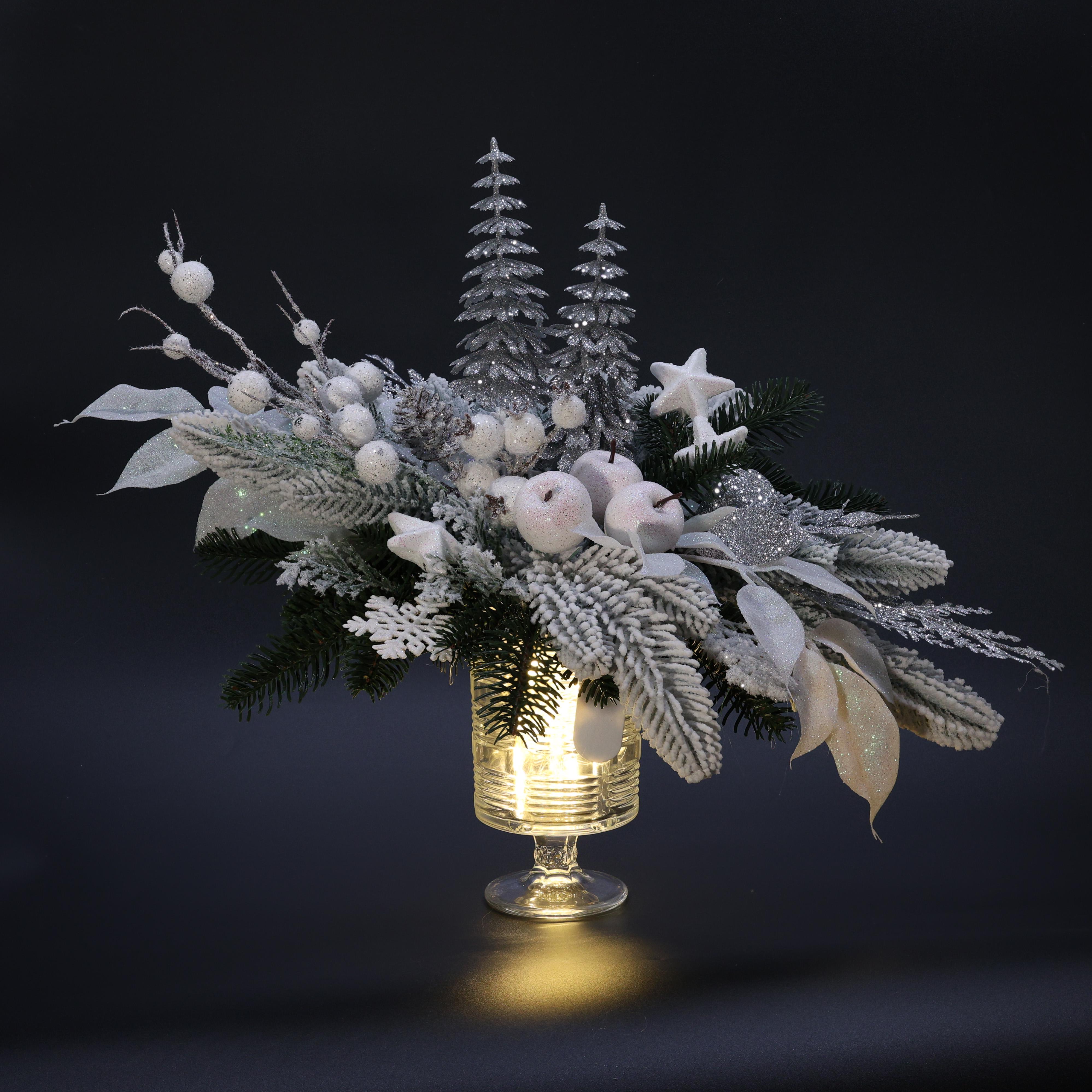 Украшение стола GALADECOR заснеженные ветки и ягоды в стеклянном весе с подсветкой - фото 2 Украшение стола GALADECOR заснеженные ветки и ягоды в стеклянном весе с подсветкой - фото 2