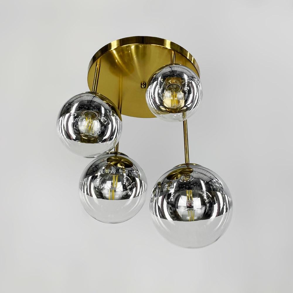 Потолочная люстра с 4-мя комбинированными плафонами с Хромовым напылением Латунь/Прозрачный (S168/4 AB/CF)