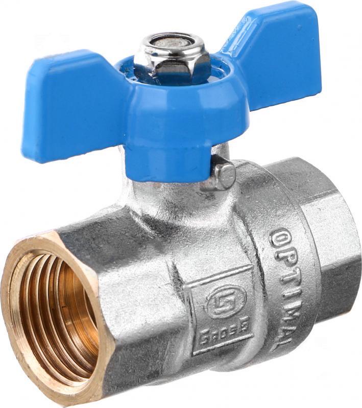 Кран шаровой Gross Optimal DN25 1" В-В для воды ручка бабочка Синий (005772)