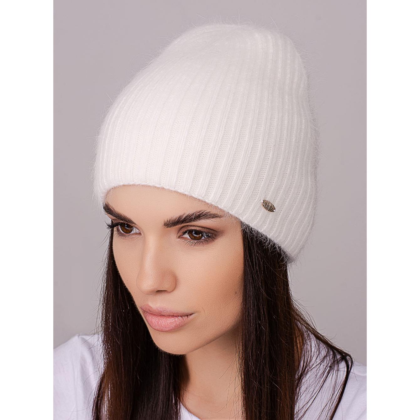 Шапка женская Leks АРКАДИЯ ангоровая двойная без подворота удлиненная one size Молочный (251320) - фото 1