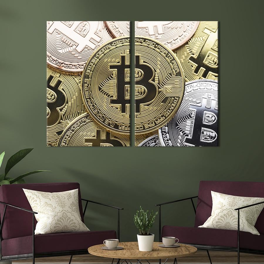 Настенный декор диптих картина на холсте для интерьера Bitcoin 165x122 см (537-2) - фото 1 Настенный декор диптих картина на холсте для интерьера Bitcoin 165x122 см (537-2) - фото 1