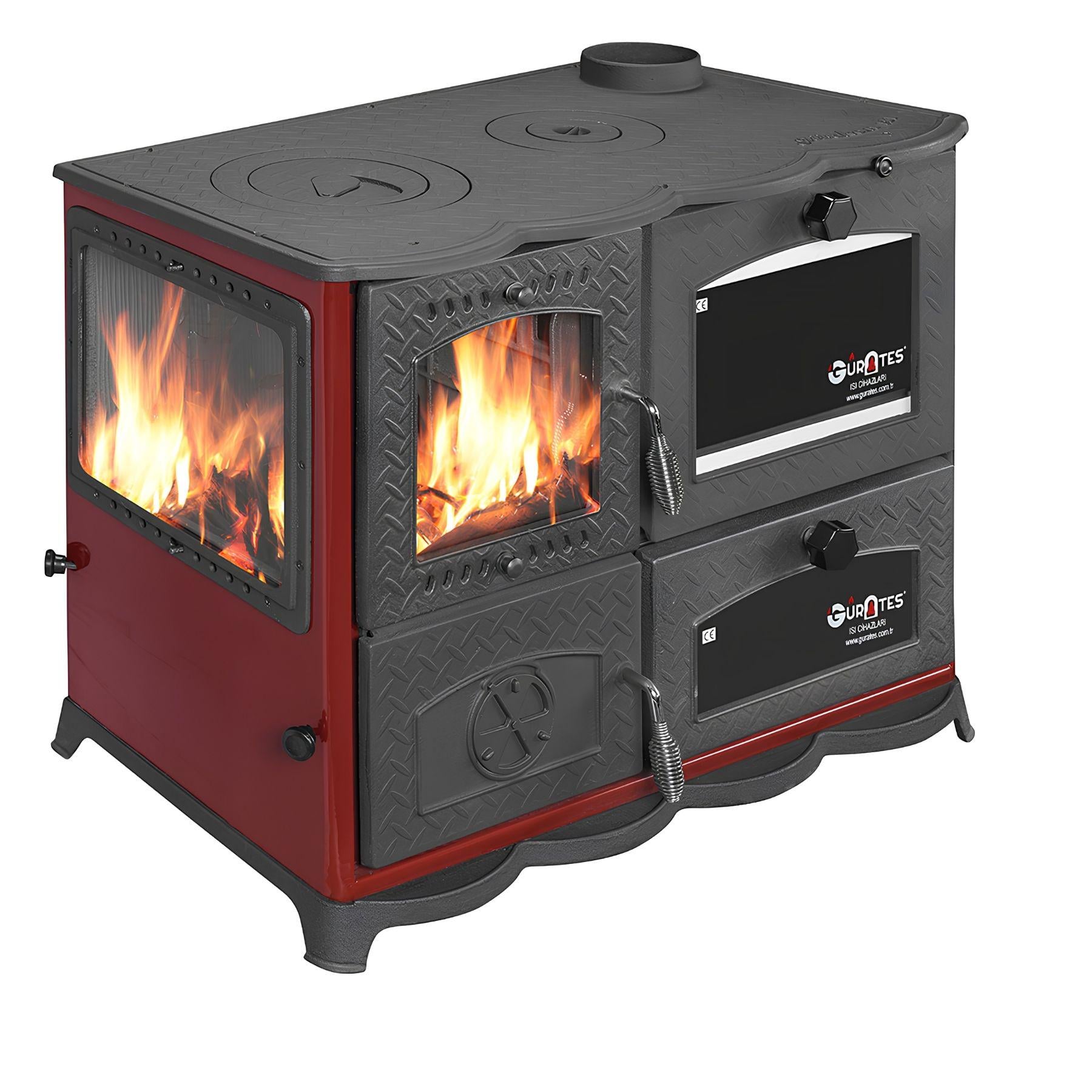 Стальная печь кухня на дровах GURKAN OLIMPOS 13 кВт (красная)