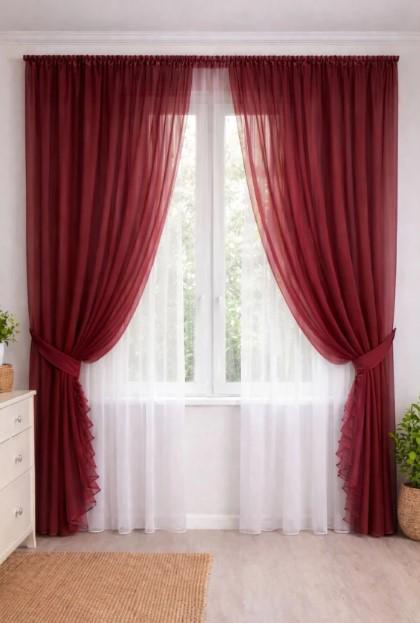 Комплект штор из шифона 2,5x2,5м 4 шт. Бордовый (035дк 2)